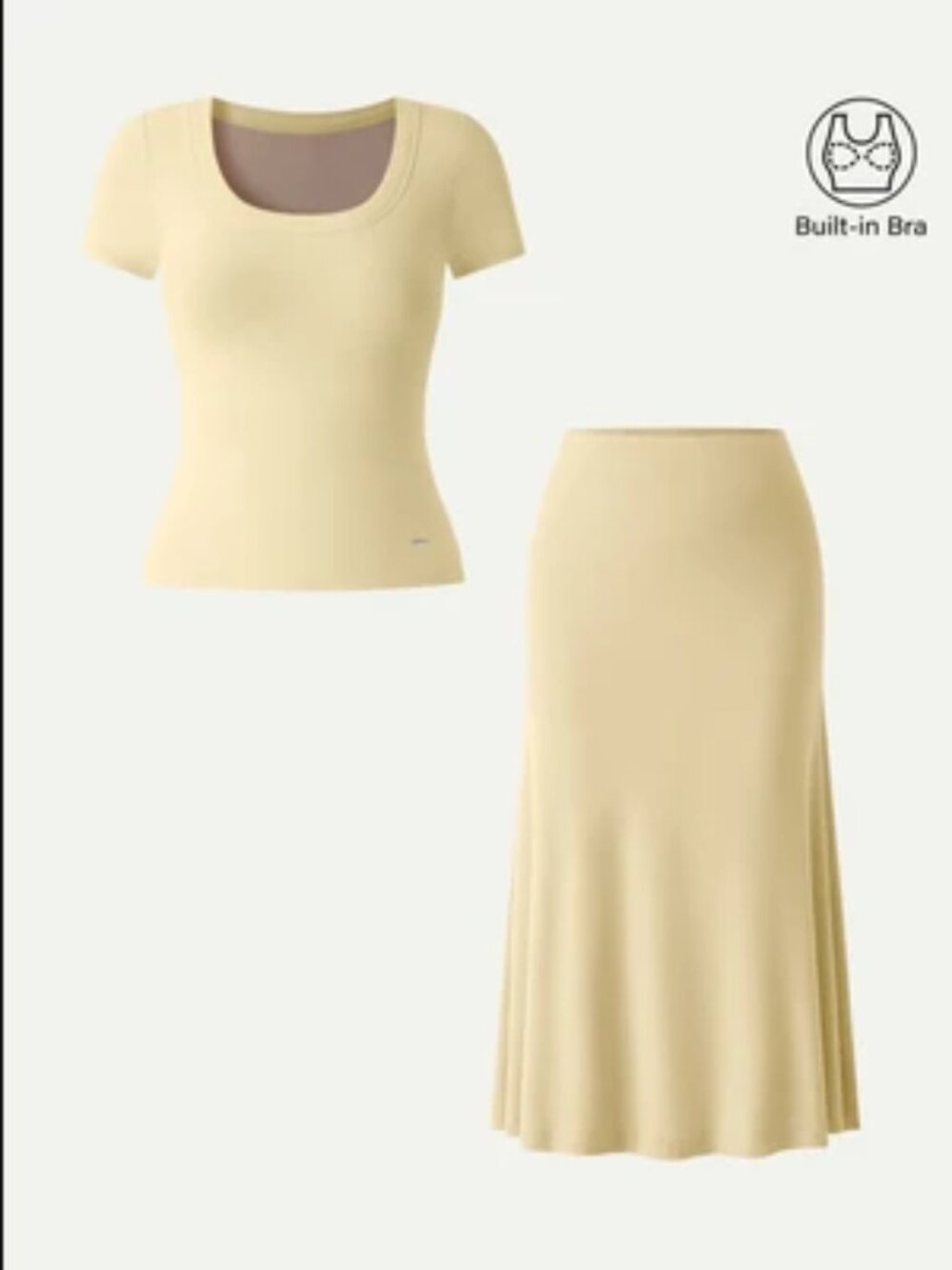2Pcs Set U-Neck Bra Top & Pull-on Mermaid Midi Skirt - Butter Yellow / 2XL / 2XL